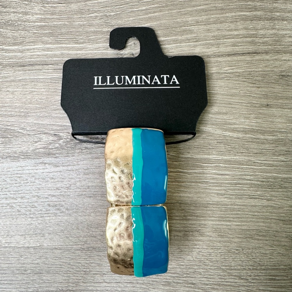 Illuminata Bracelet Gold Blue Teal Stretch NWT